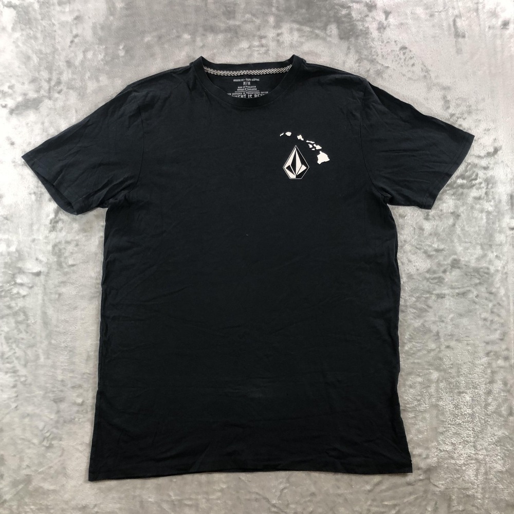 Volcom Shirt Mens Medium Black Hawaii Islands Logo Graphic Tee Organic Cotton